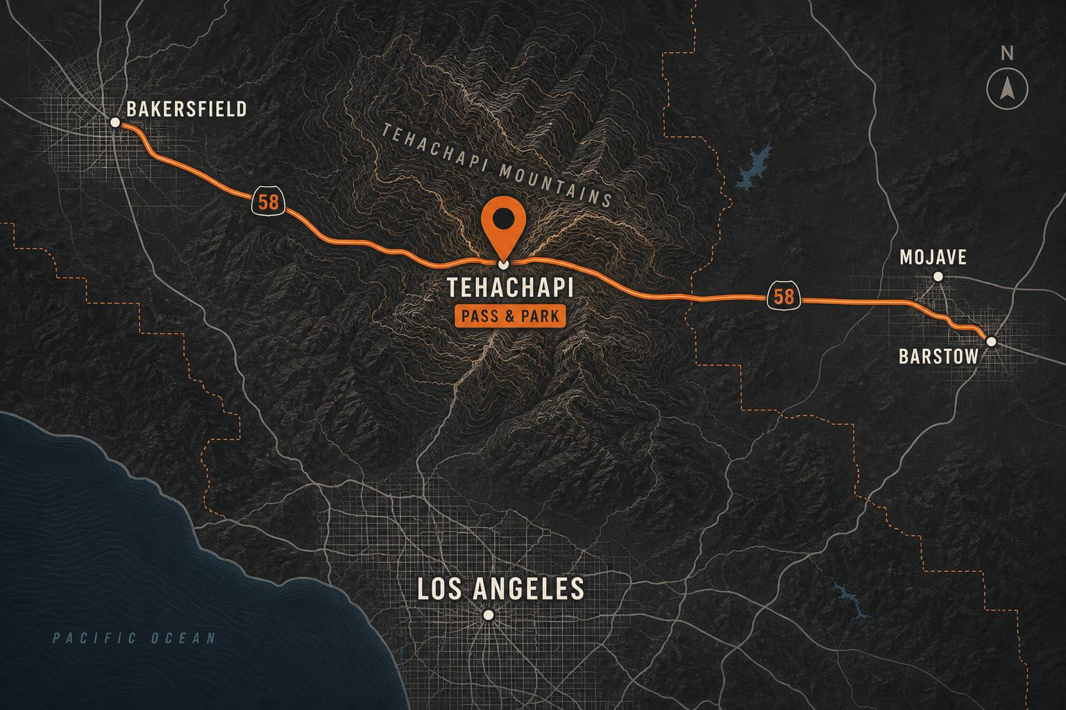 Map showing Pass & Park location off Highway 58